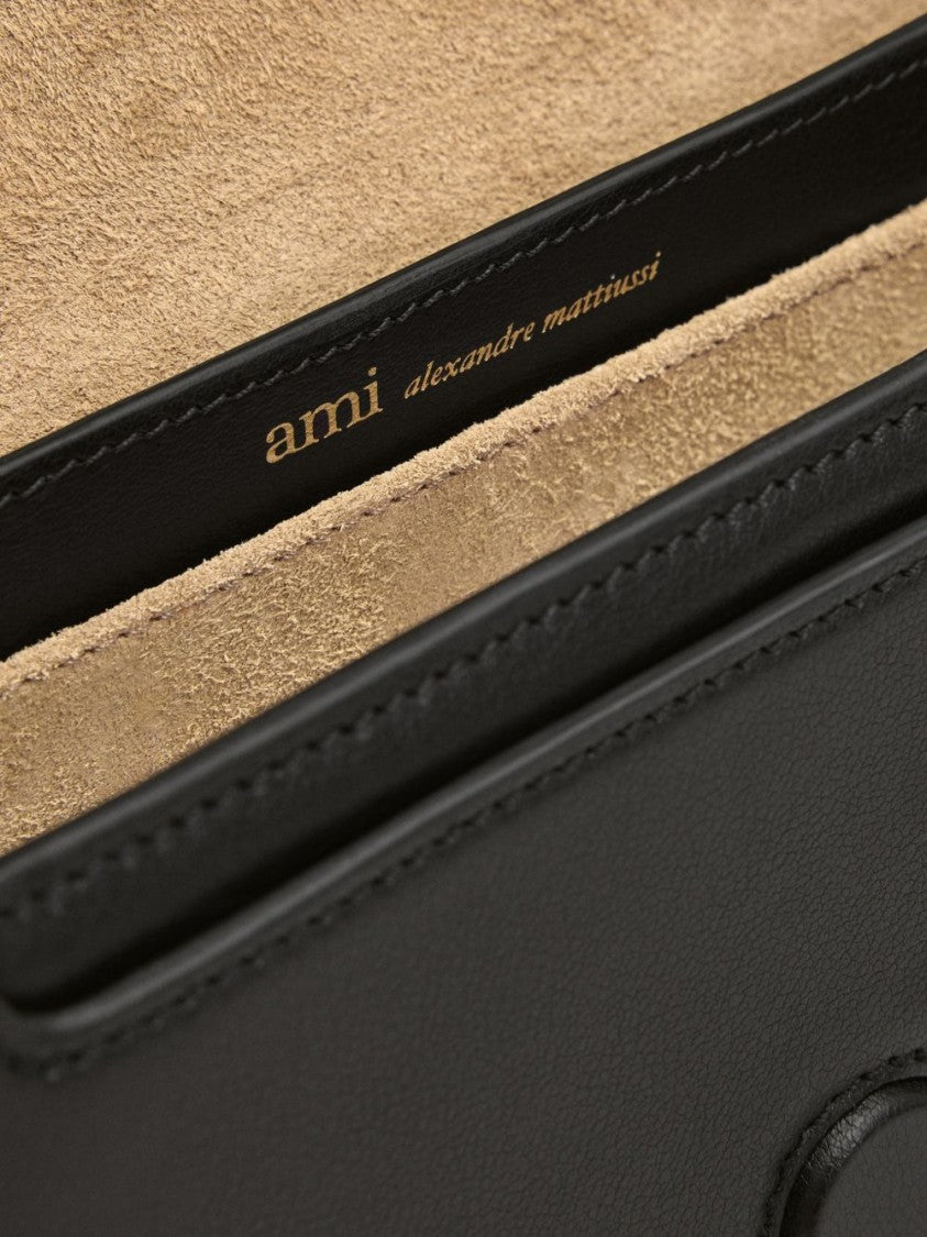 Ami Paris Rectangular Smooth Gold-Emblem Silk-Nylon Shoulder Bag