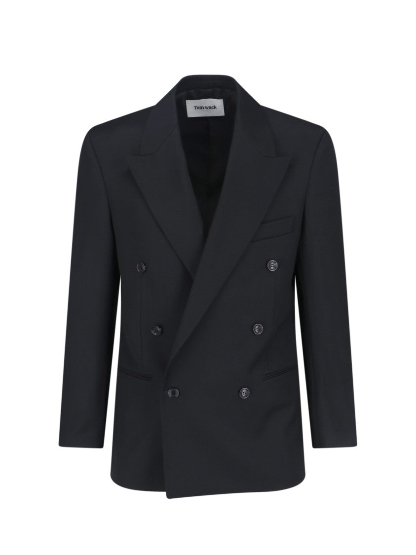 Tonywack Black Tony Wack Double-Breasted Wool-Blend Blazer