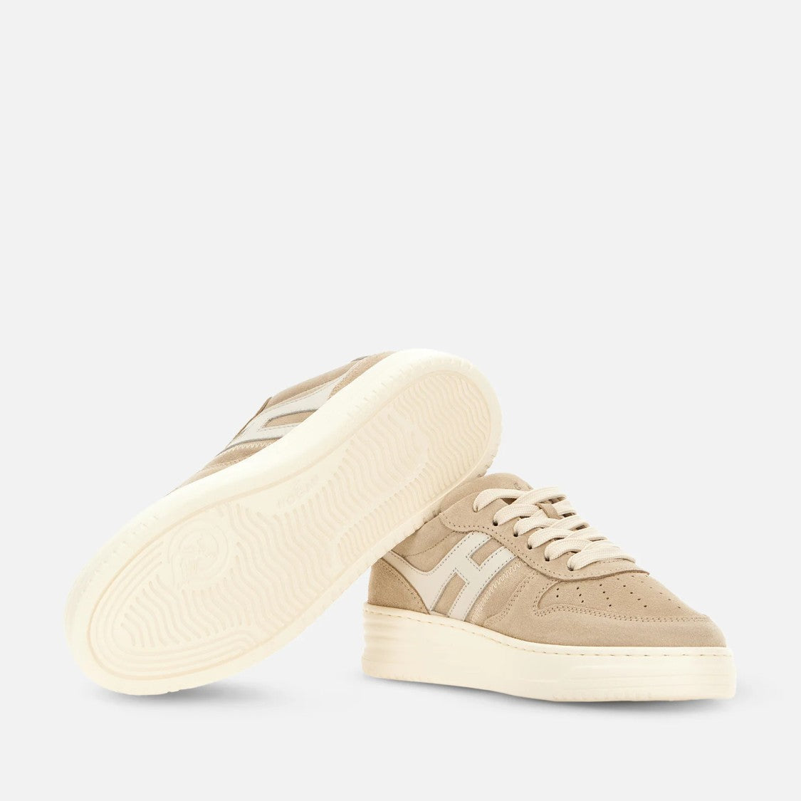 Hogan Beige Calfskin H630 Sneakers With Lace-Up Design