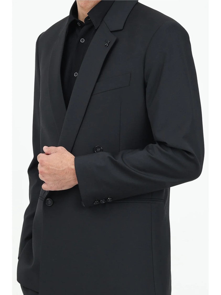 Patrizia Pepe Black Double-Breasted Virgin Wool-Blend Blazer
