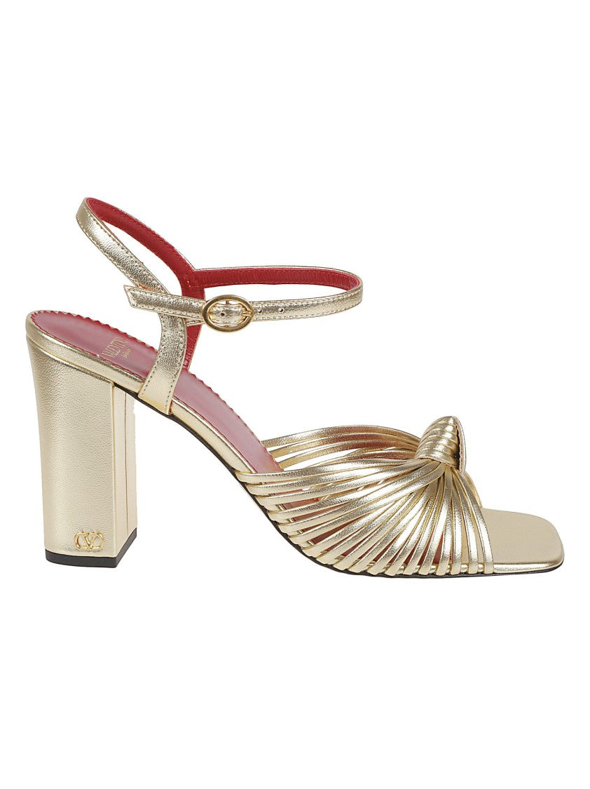 Valentino Garavani Metallic Leather Sandals With Signature Logo Detail