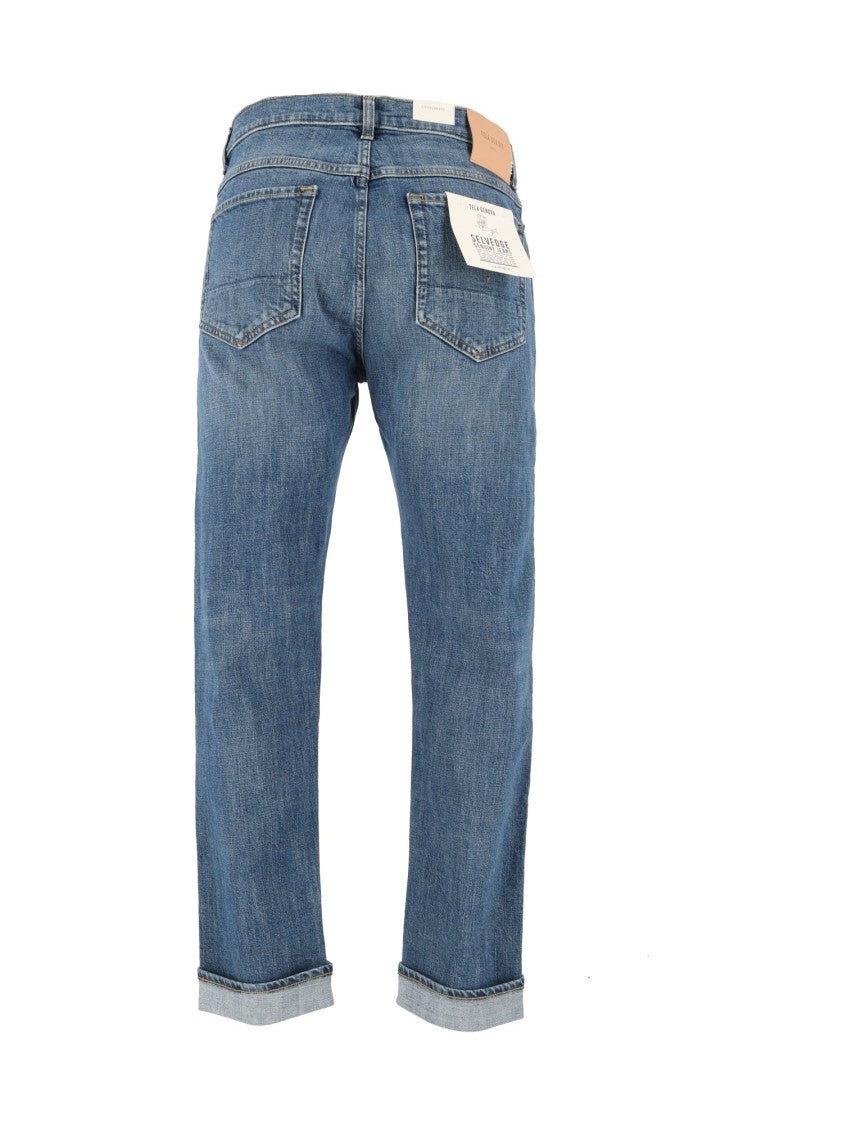 Tela Genova Cosmy Retro Mid-Blue Tapered-Leg Jeans