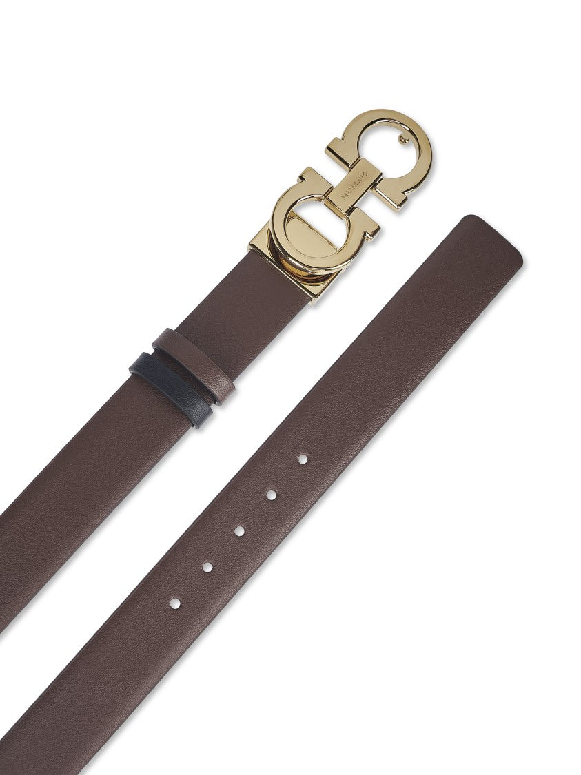 Ferragamo Dual-Tone Leather Belt With Gold Buckle