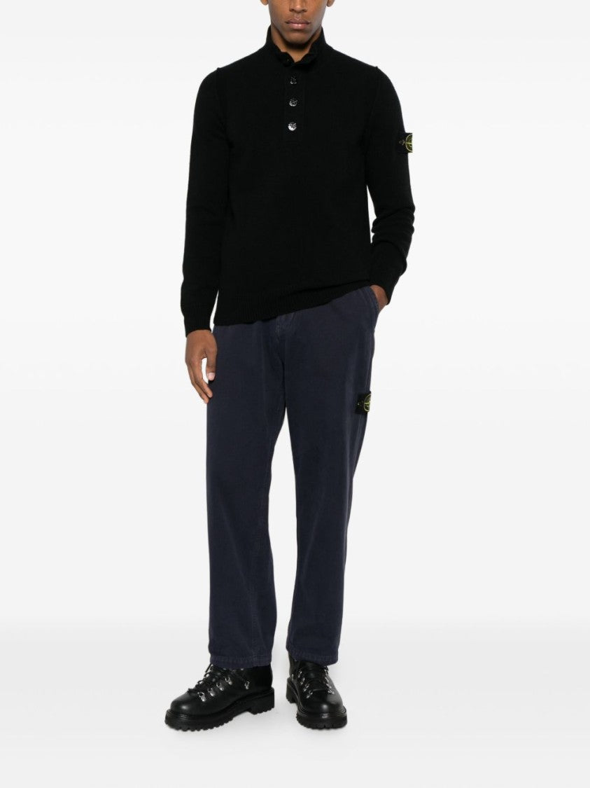 Stone Island Black Long-Sleeve Knit High Collar Top