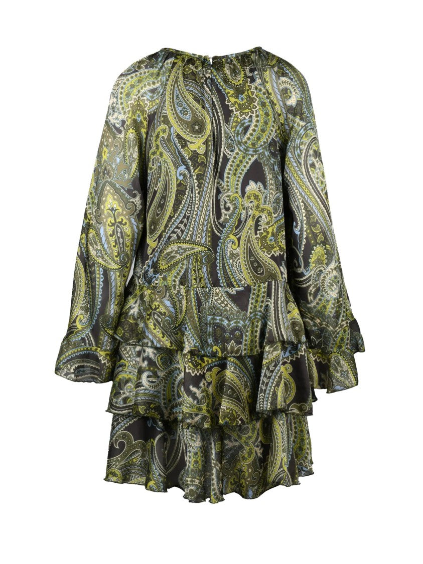Marella Intricate Paisley Short Dress With Flared Sleeves