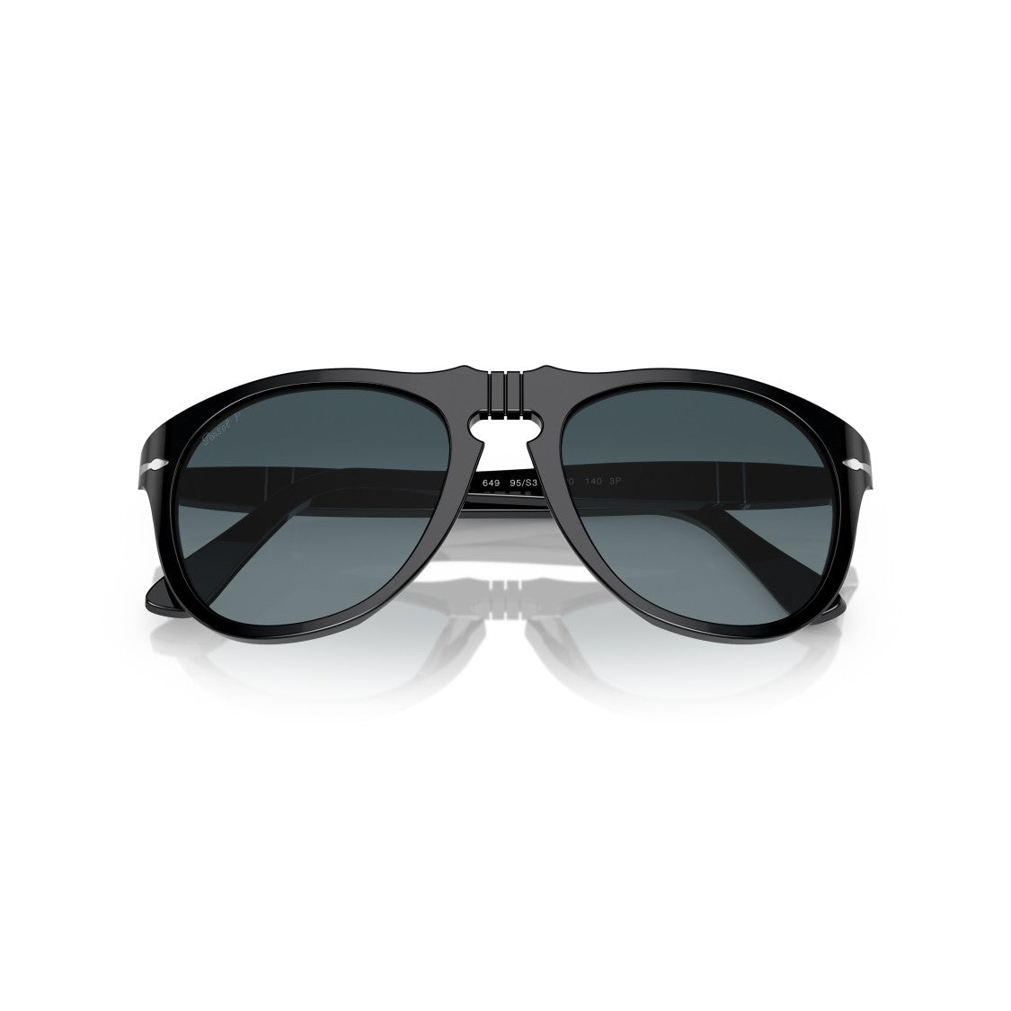 Persol 0Po0649 Glossy Black Aviator Sunglasses With Silver Accents