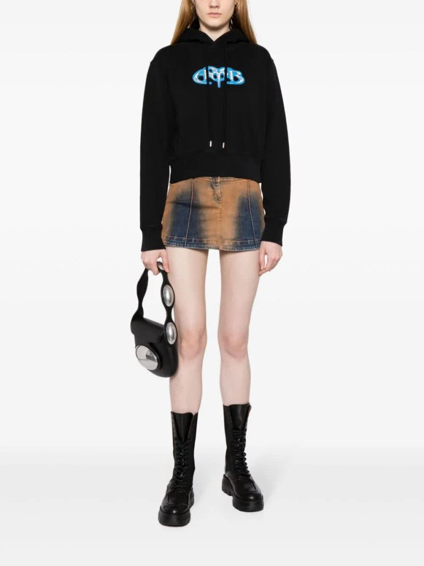 Ambush Black Amb Graphic Cropped Cotton Hoodie