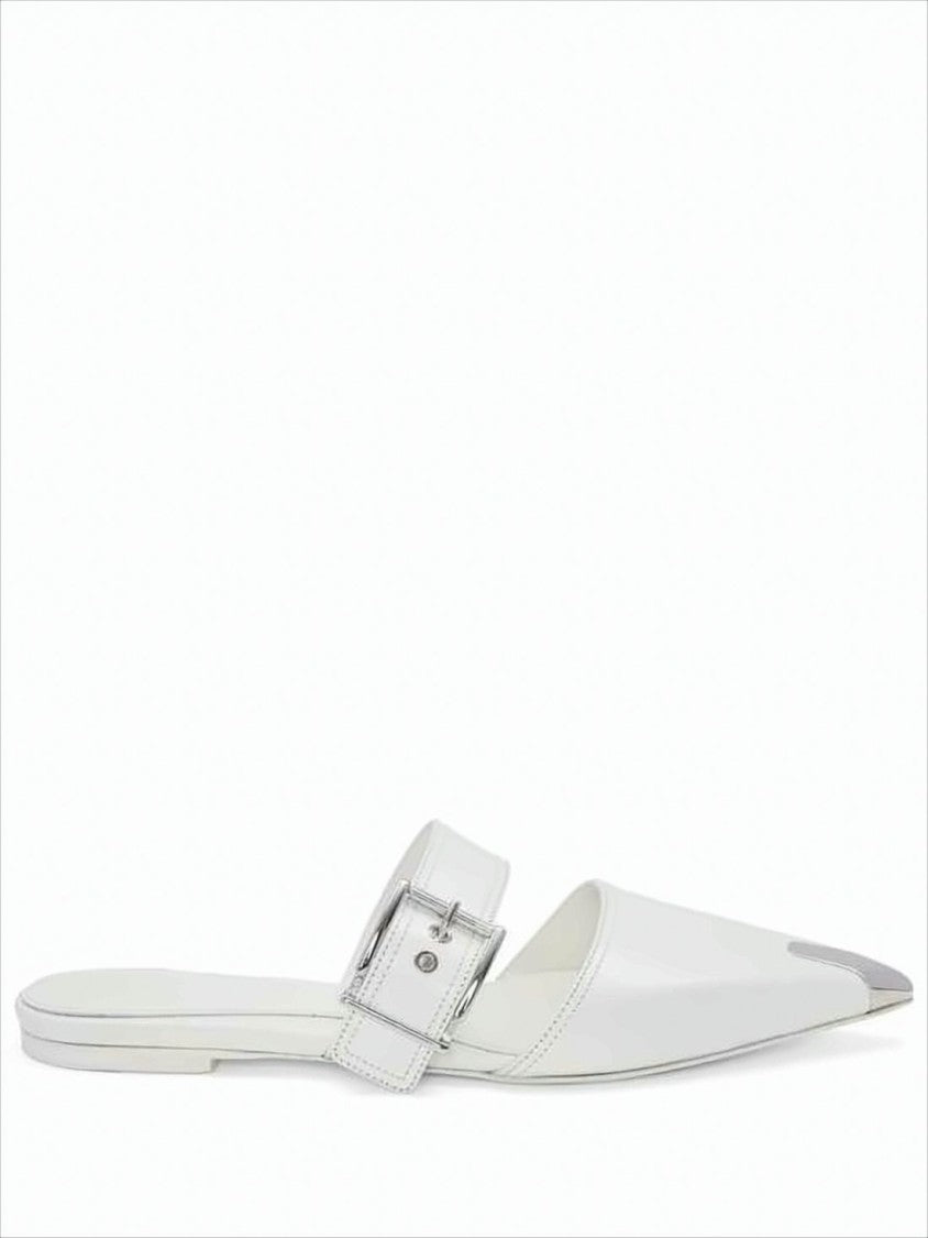 Alexander Mcqueen Pointed Toe Calf Leather Mule With Metallic Cap