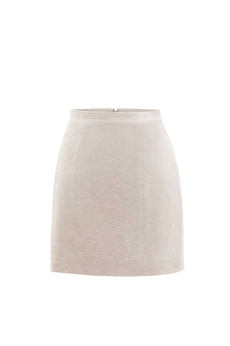 Saiid Kobeisy Ivory Fitted Short Tailored Skirt
