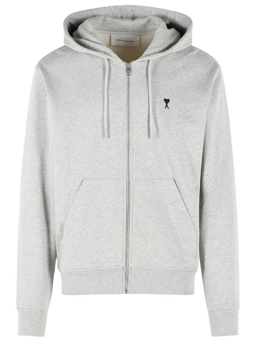 Ami Paris Full-Zip Hooded Sweatshirt With Emblematic Detailing