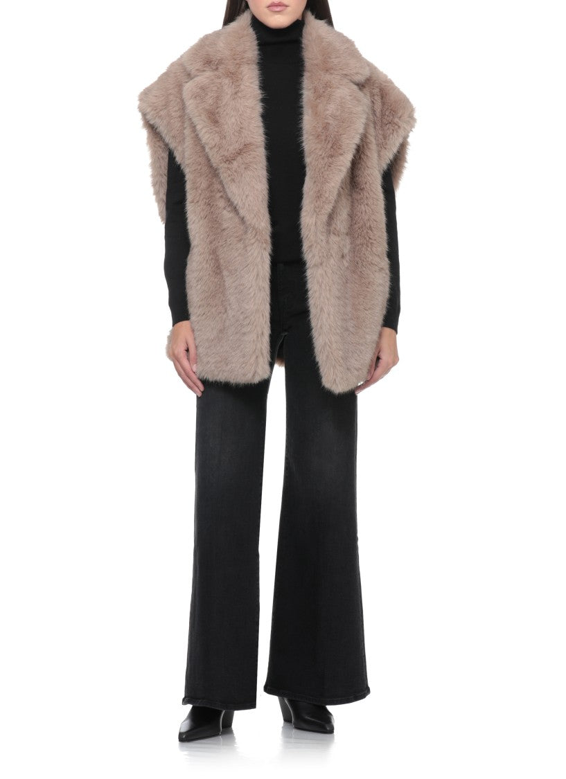 Stand Studio Plush Faux Fur Sleeveless Jacket With Classic Lapel
