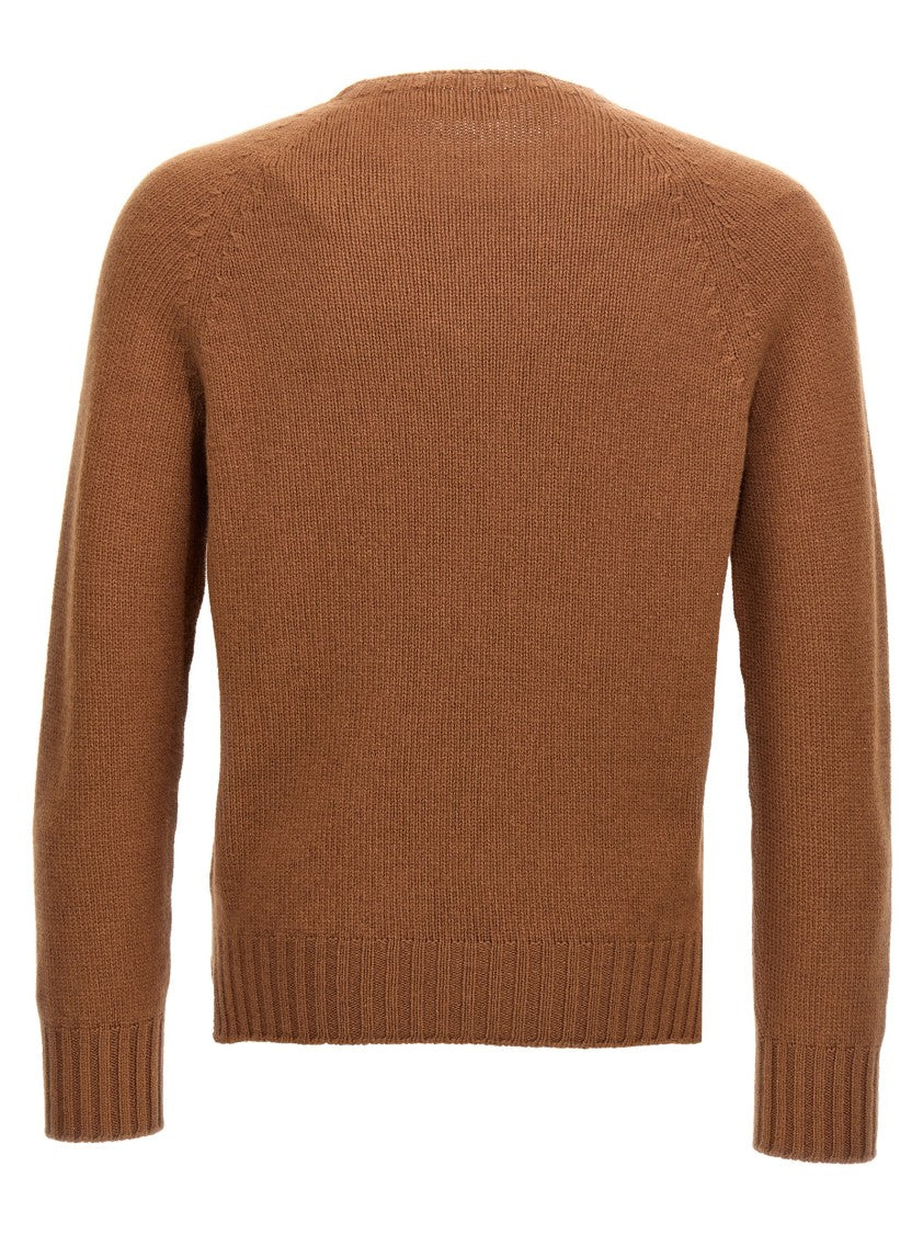 Ma'ry'ya Brown Wool Blend Crew-Neck Sweater With Ribbed Hem