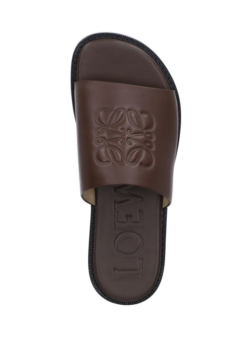 Loewe X Paula's Ibiza "Anagram Flex" Slide Sandals, In Brown Calfskin