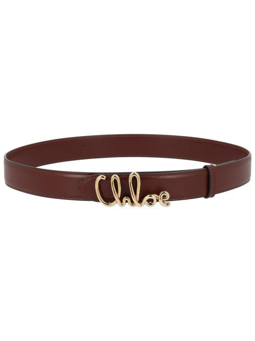 Chloé Chloe Iconic Cursive Logo Brown Leather Belt