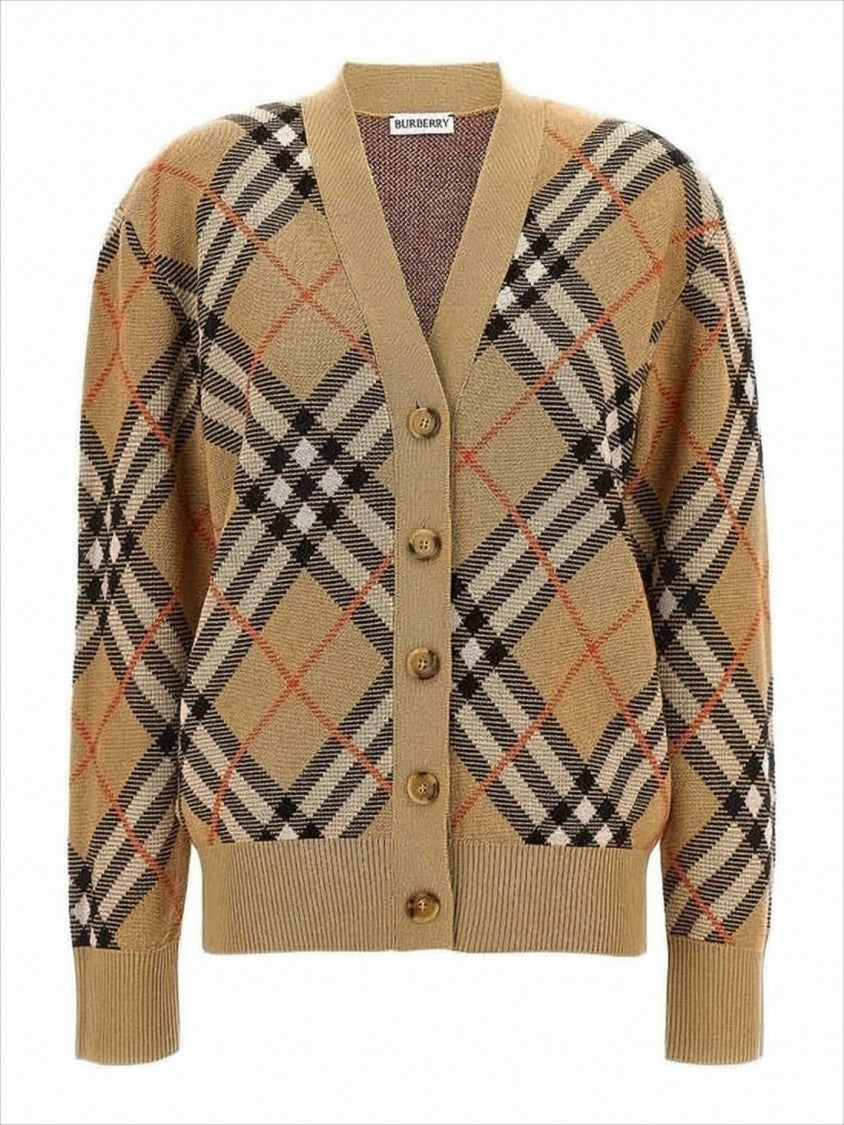 Burberry Classic Check Pattern Cardigan With V-Neckline