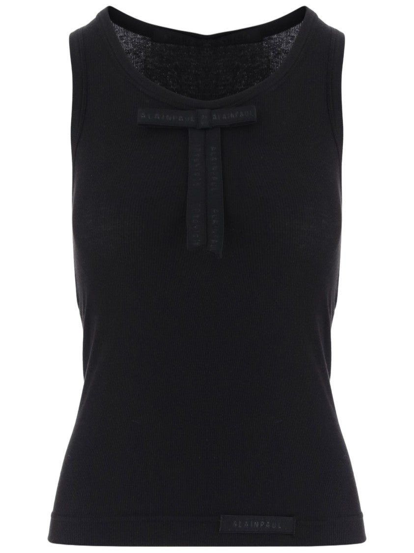 Alainpaul Black Ribbed Bow Lyocell-Blend Tank Top