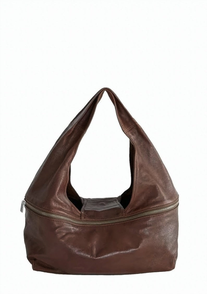Paloma Wool Crescent-Shaped Brown Leather Shoulder Bag