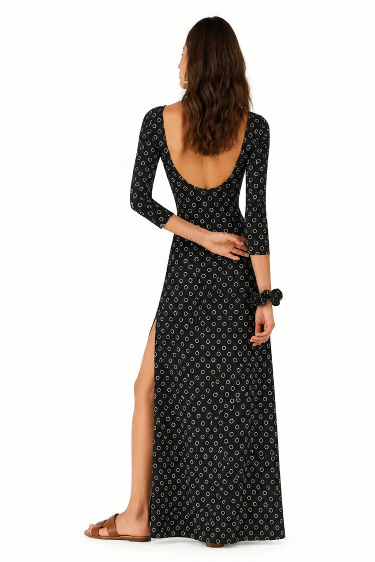 Hawa Made From Love Maha Maxi Dress With Open Back And Subtle Dot Pattern