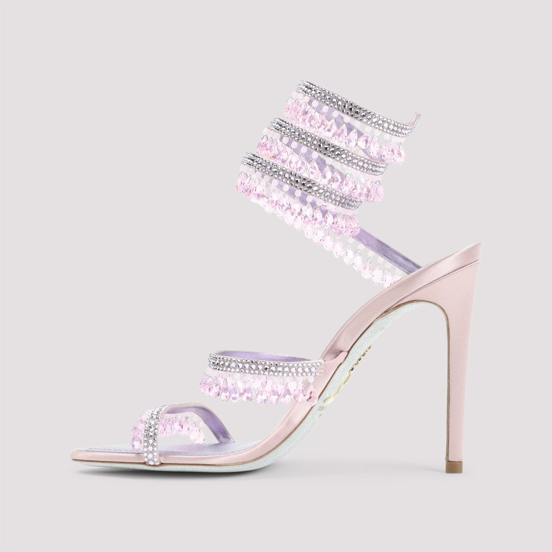 René Caovilla Lilac Satin Chandelier Leather Sandals