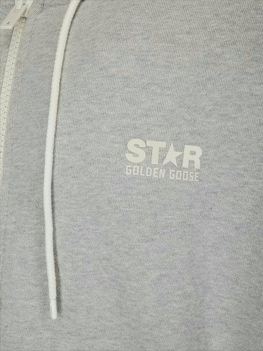 Golden Goose Heathered Crop Zip-Up Hoodie With Drawstring And Front Pockets