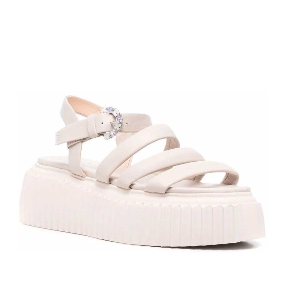 Agl Beige Leather Shiny Padded Strap Sandals