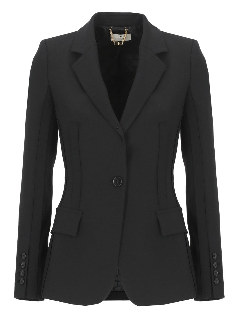 Elisabetta Franchi Black Embroidered Logo Flap Blazer
