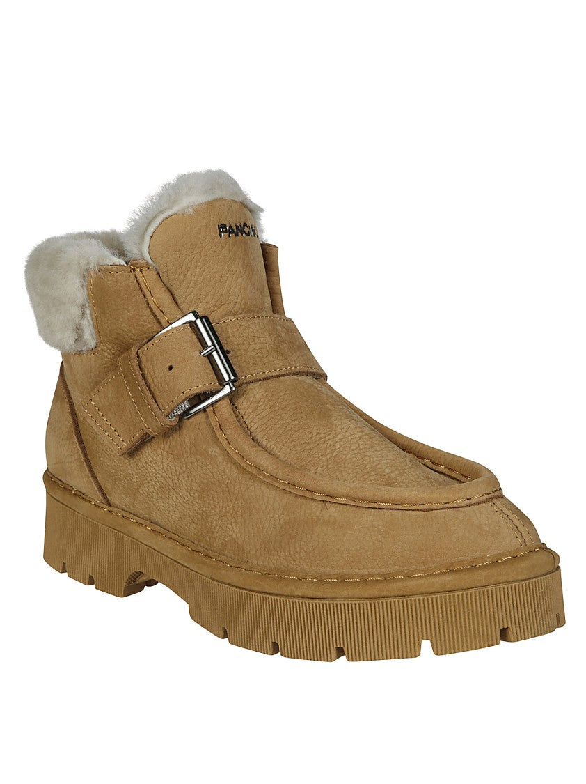 Panchic Ankle Strap Boot In Textured Brown Leather