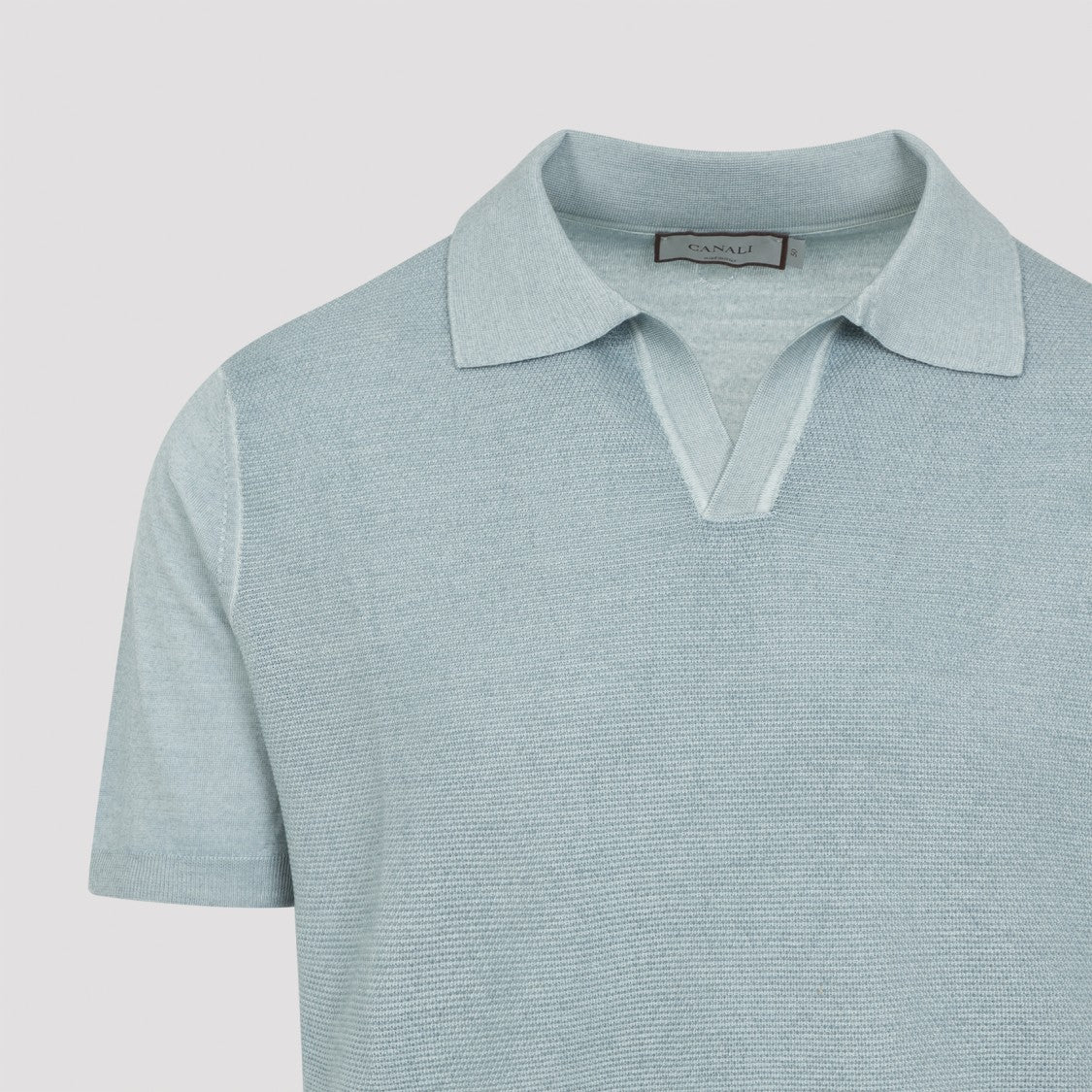 Canali Wool-Silk Blend Polo Shirt With V-Notch Detail