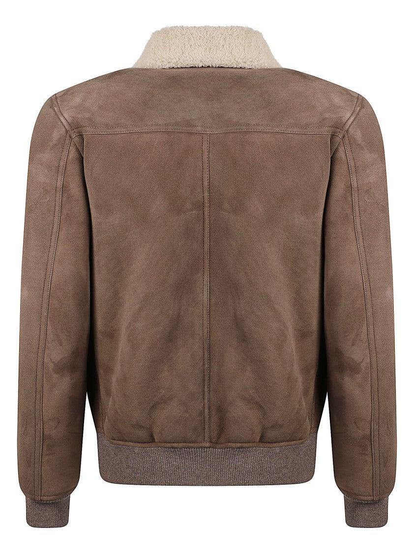 Moorer Brown Fiano-Me7 Suede Shearling Bomber Jacket