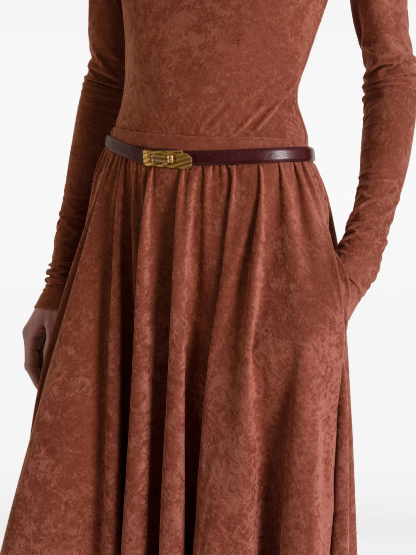 Alberta Ferretti Brown Triacetate Blend Gathered Midi Skirt