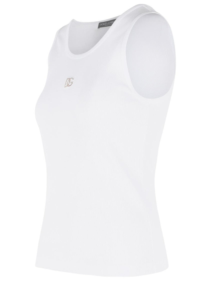 Dolce & Gabbana White Textile Glass Blend Tank Top