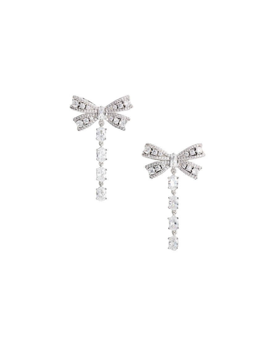 Self-Portrait Earrings With Crystal Bow Design And Dynamic Drops