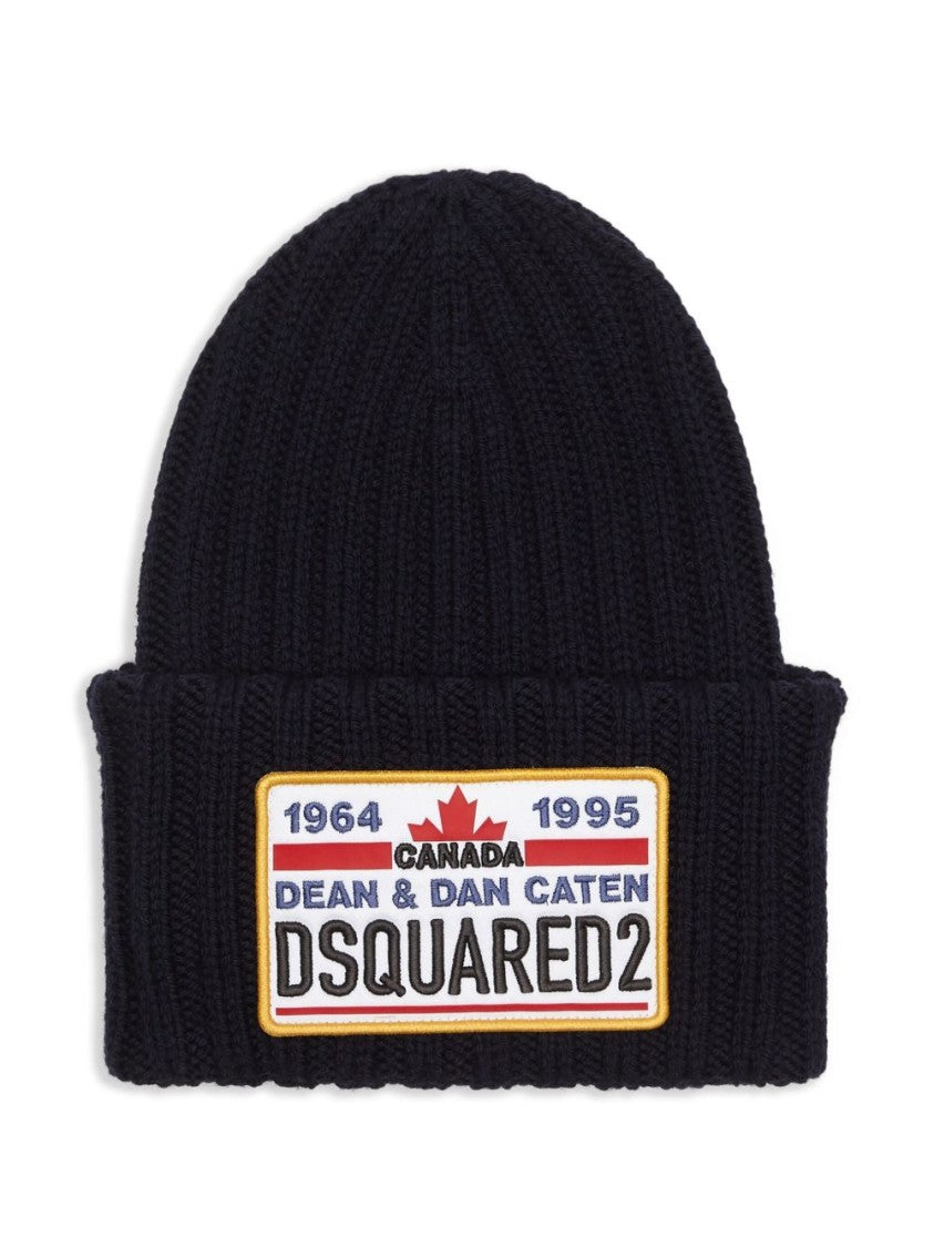 Dsquared2 Knitted Beanie With Folded Cuff And Colorful Patch