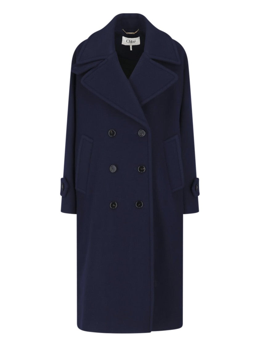 Chloé Navy Double-Breasted Virgin Wool Coat