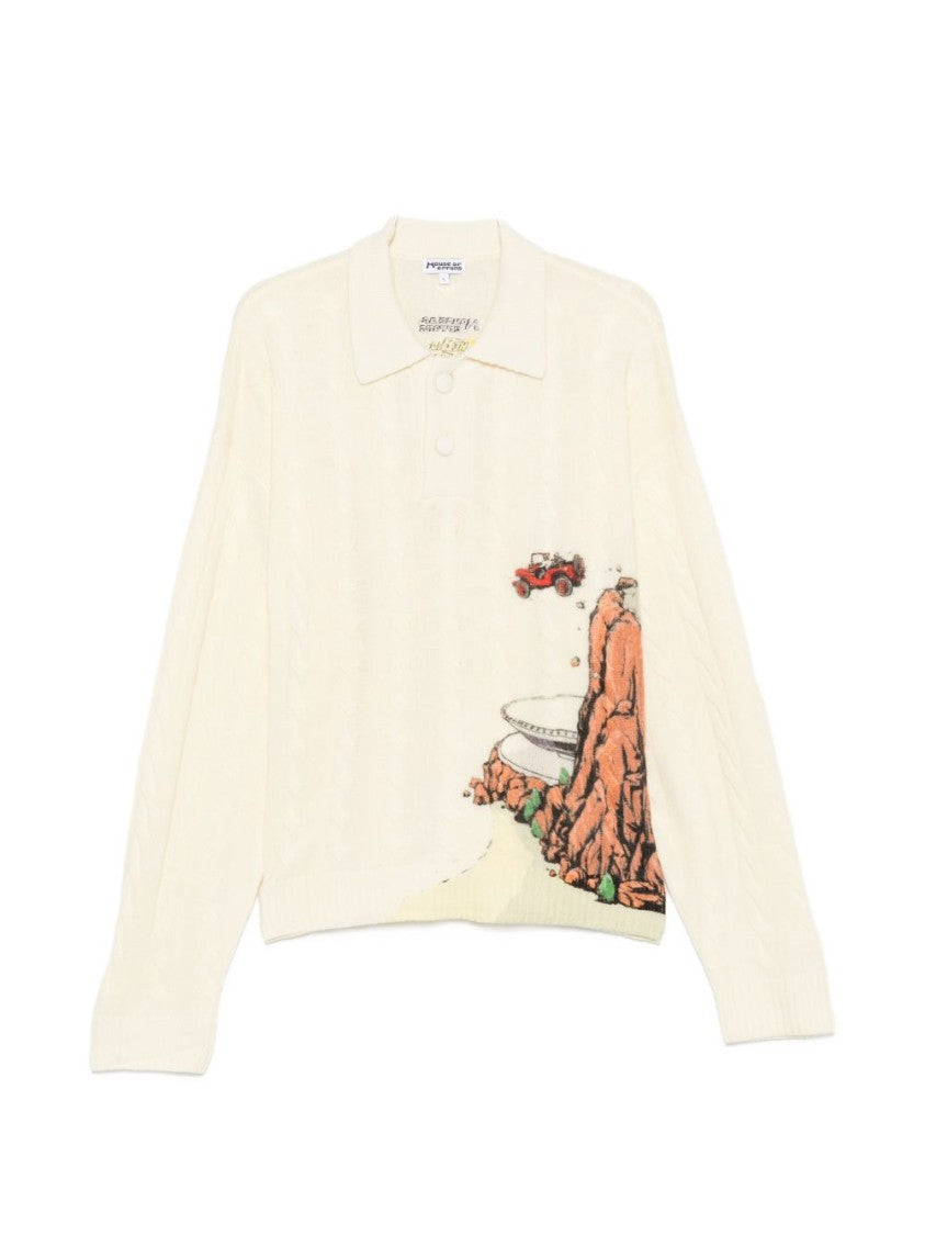 House Of Errors Graphic Car Cable Knit Wool Sweater