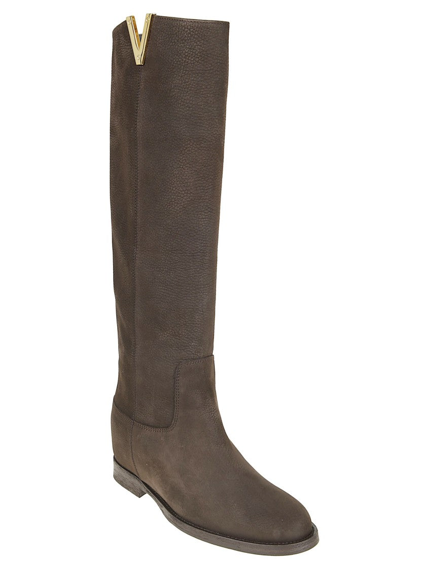 Via Roma 15 Rich Brown Leather Ankle Boots With Gold-Tone Accent