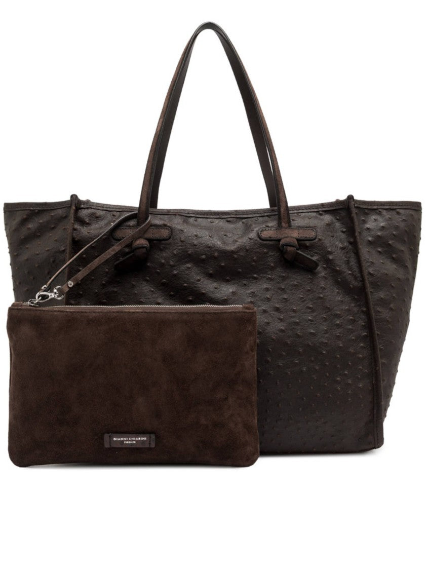 Gianni Chiarini Dark Brown Marcella Ostrich Textured Tote Bag