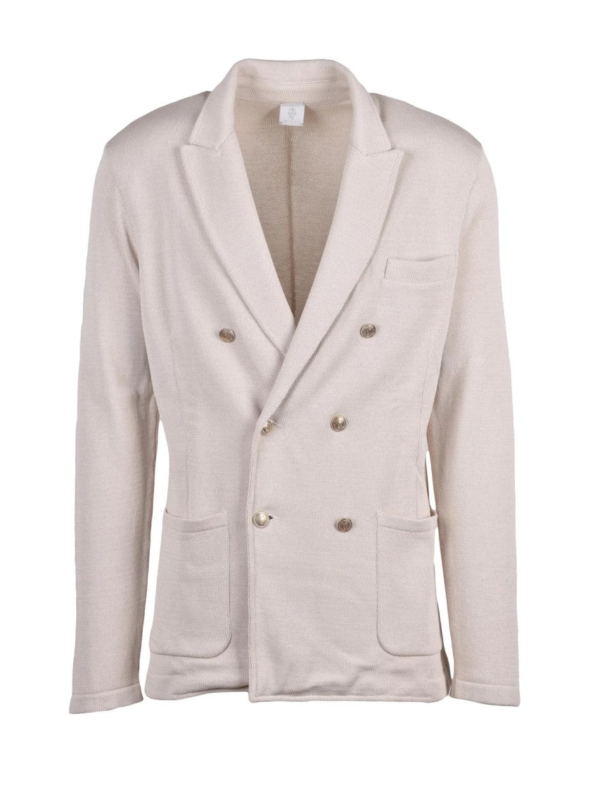Eleventy Double-Breasted Knit Blazer With Unlined Interior And Patch Pockets