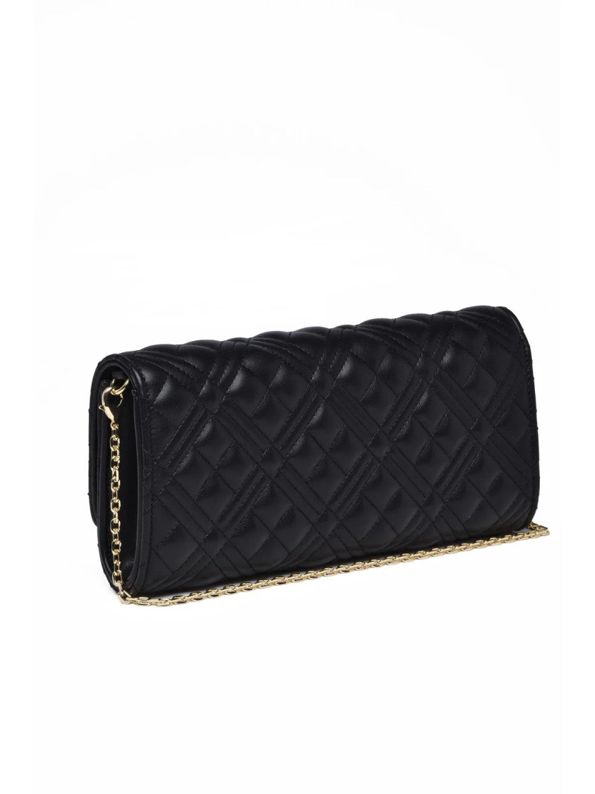 Love Moschino Black Polyurethane Quilted Baguette