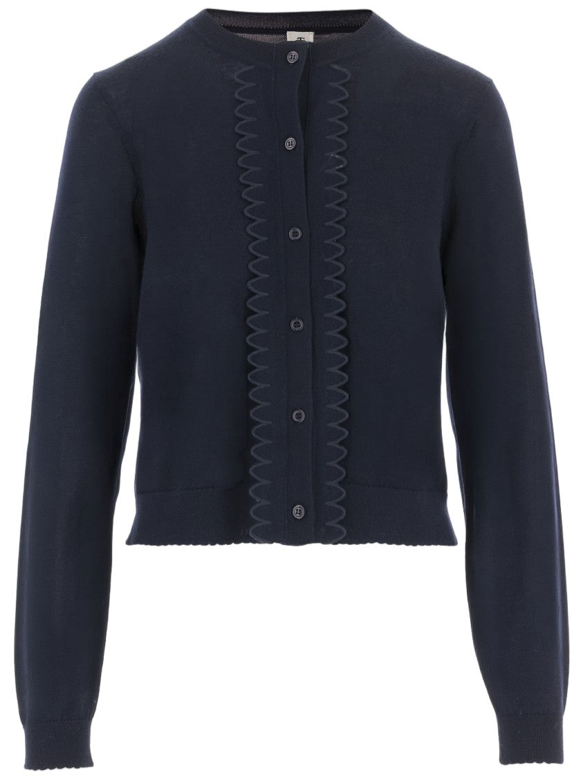 The Garment Navy Merino Wool Lace-Knit Cardigan