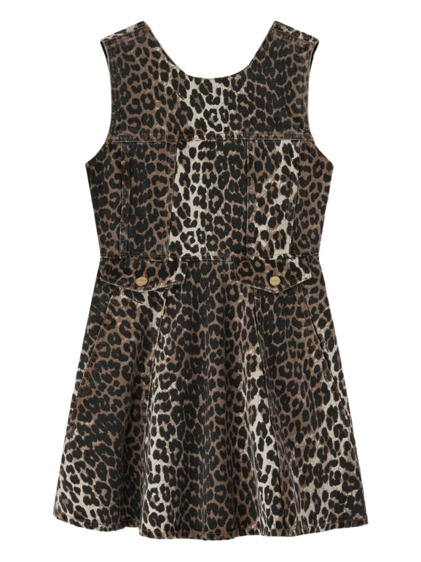 Ganni Leopard Print Sleeveless Mini Dress