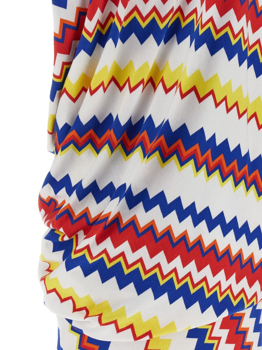 Missoni Zigzag Pattern Peplos Minidress With Draped Front