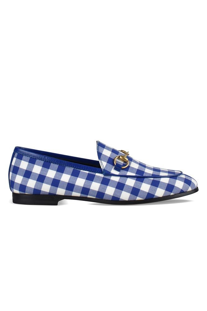 Gucci Gingham Fabric Loafers With Gold-Tone Accent