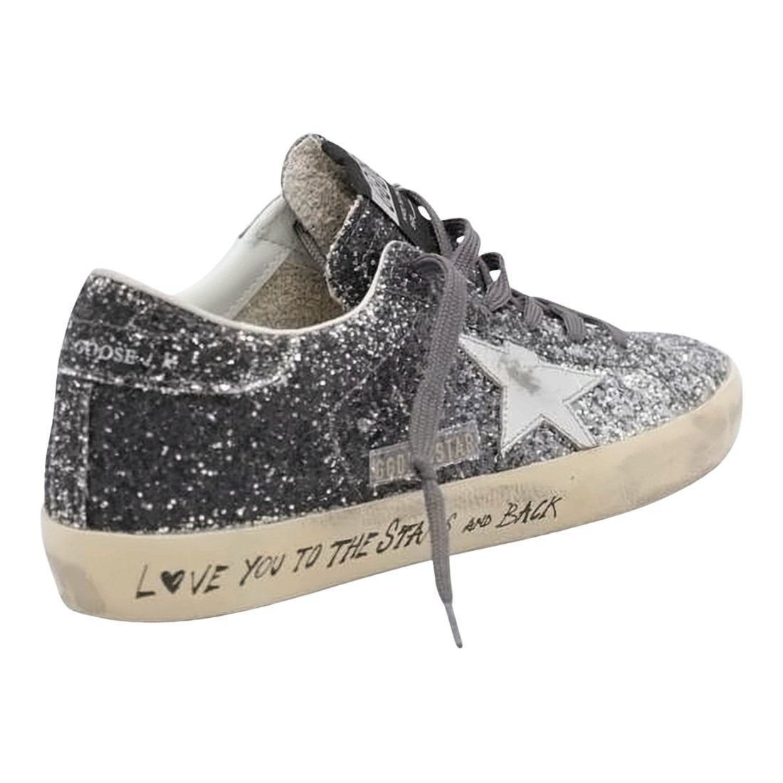 Golden Goose Glittery Silver And Black Distressed Sneakers