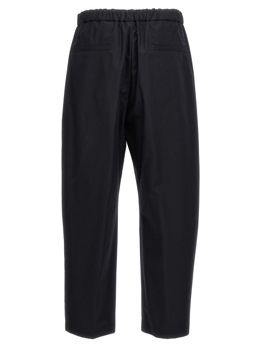 Jil Sander Relaxed Black Cotton Pants With Logo Embroidery