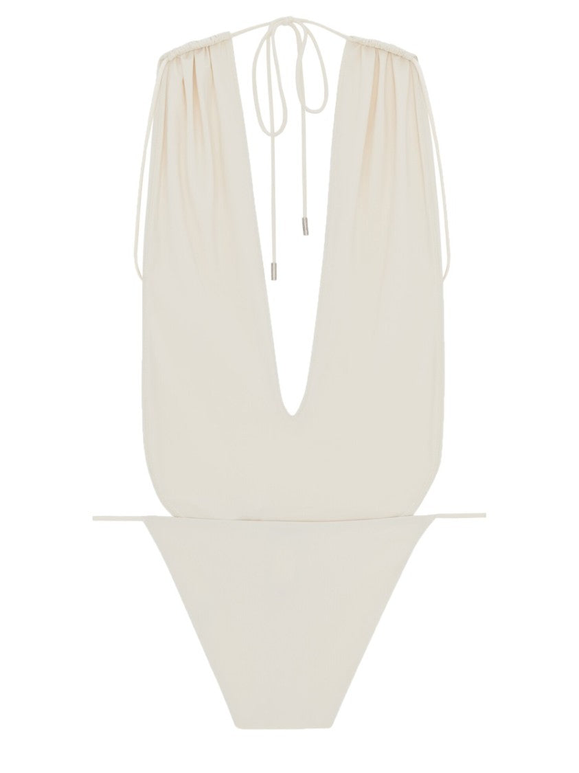 Saint Laurent Deep Plunge Neckline One-Piece Swimsuit