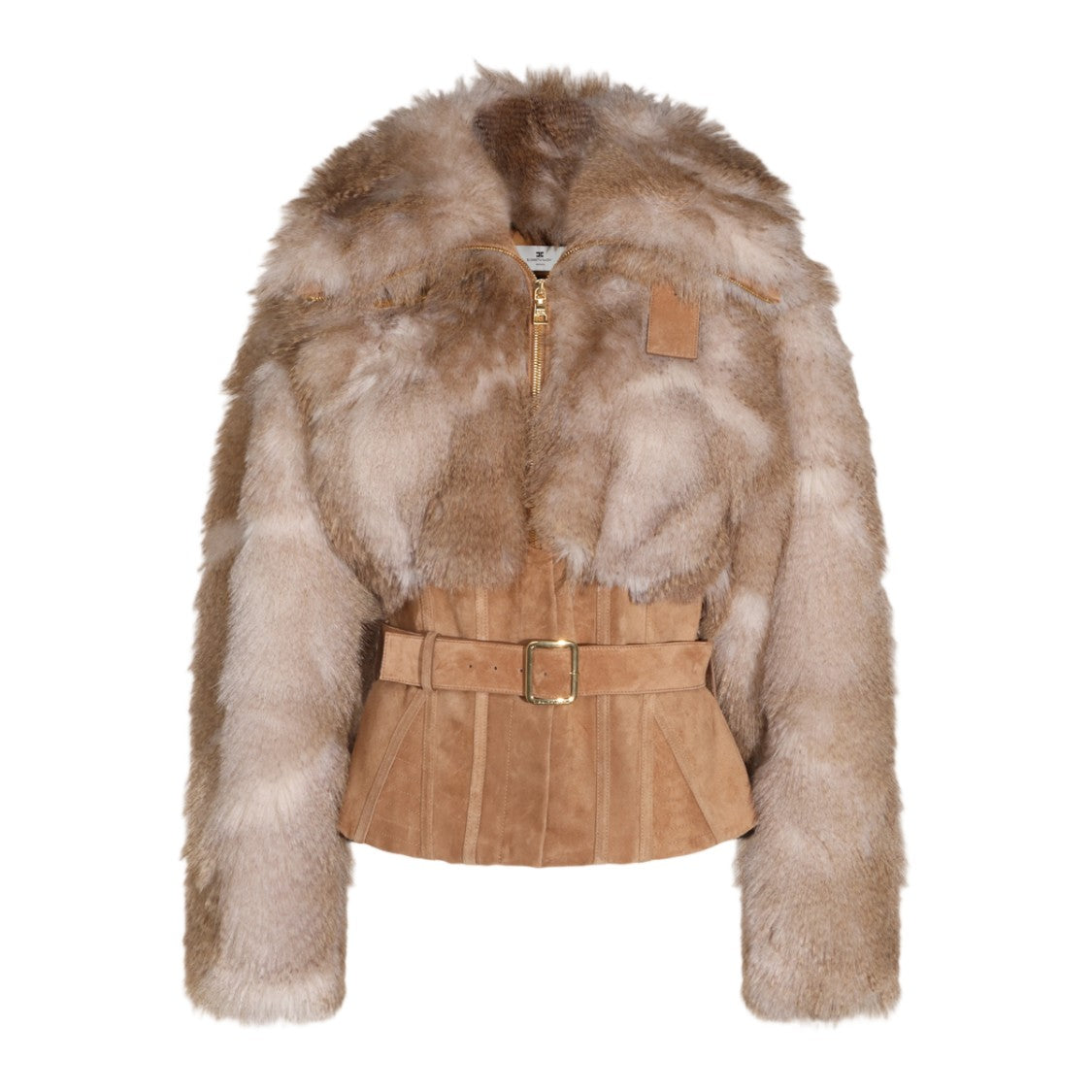 Elisabetta Franchi Textured Suede Buckle Fur Coat