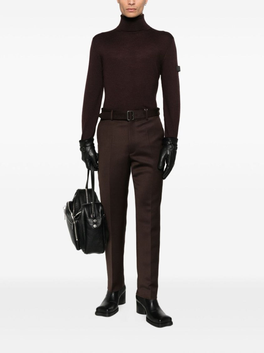 Mm6 By Maison Margiela Tailored Brown Trousers With Square Buckle