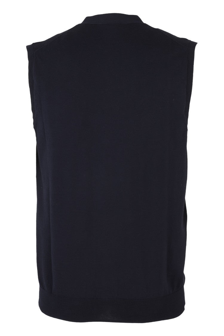 Paolo Pecora Sleeveless Navy Blue Cotton Gilet