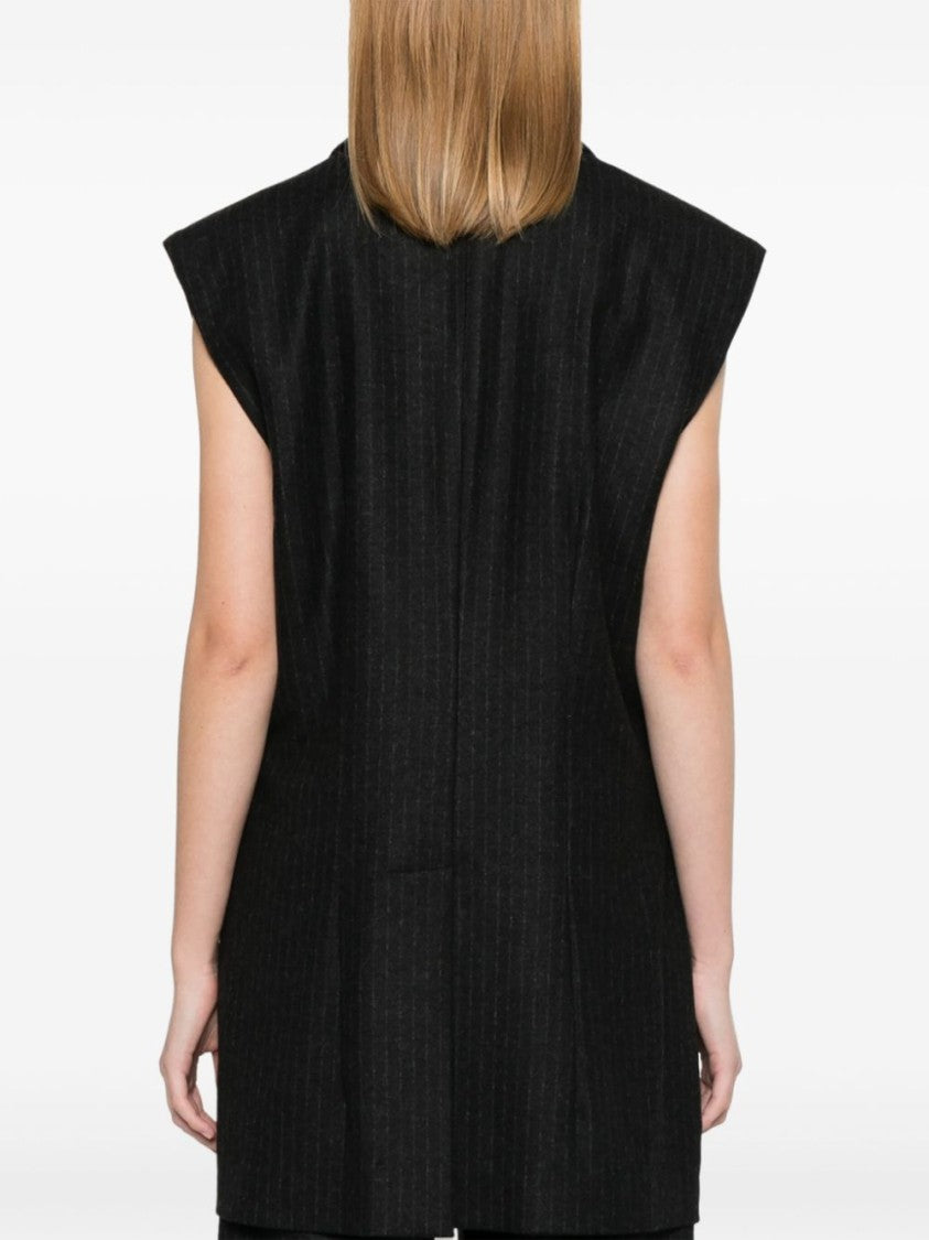 Le Sully Studio Charcoal Grey Pinstriped Wool Blend Lina Vest